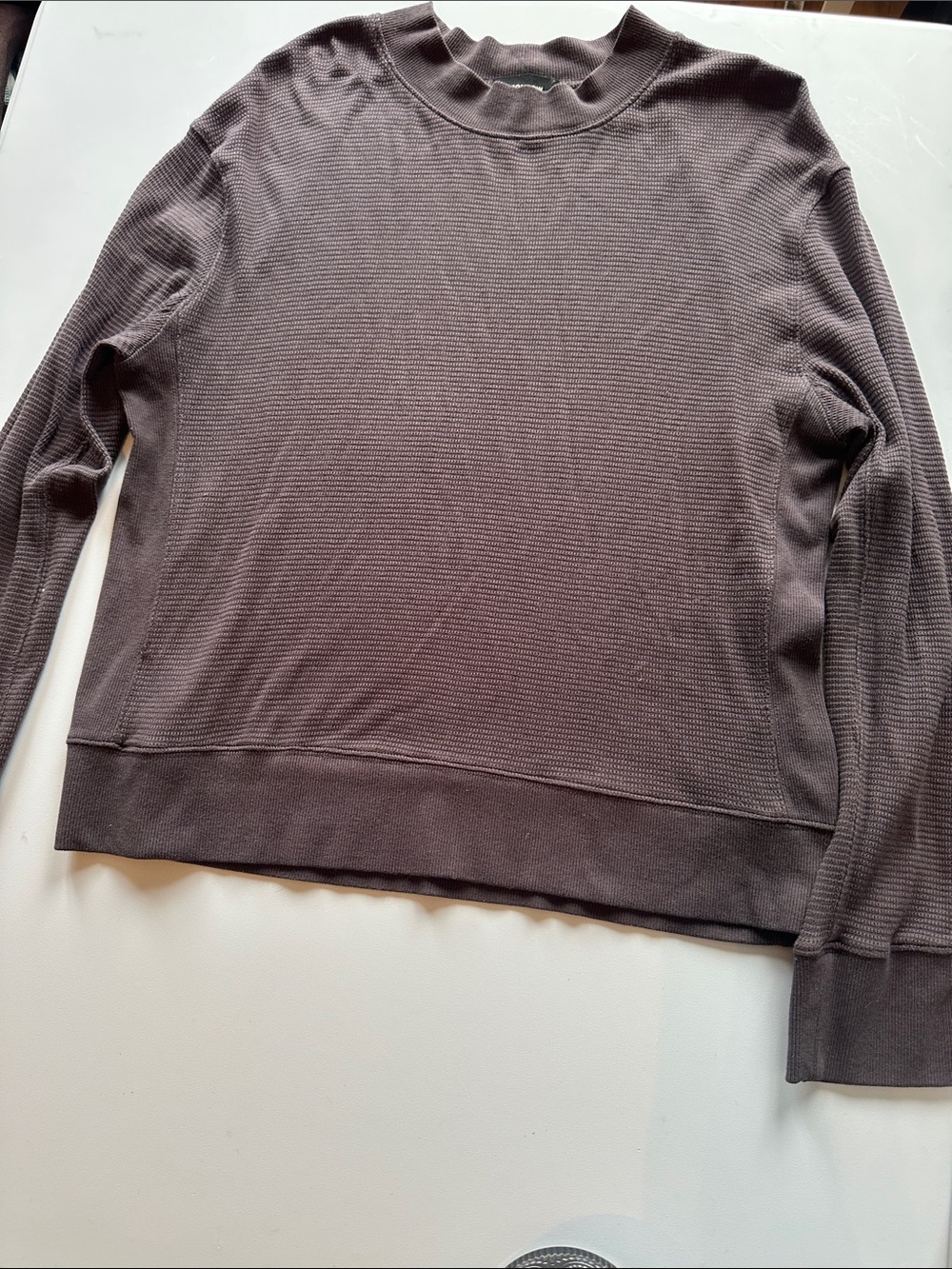Monrow Crewneck Waffle Knit Sweater in Dark Brown